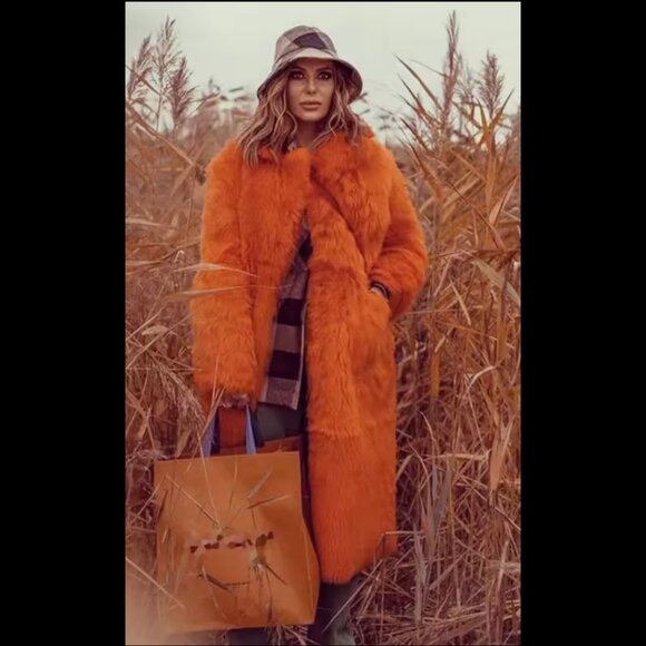 Topshop Jackets & Blazers - 💥SHOWSTOPPER!💥Luxurious Faux Fur Longline Double Breasted Coat in Tangerine